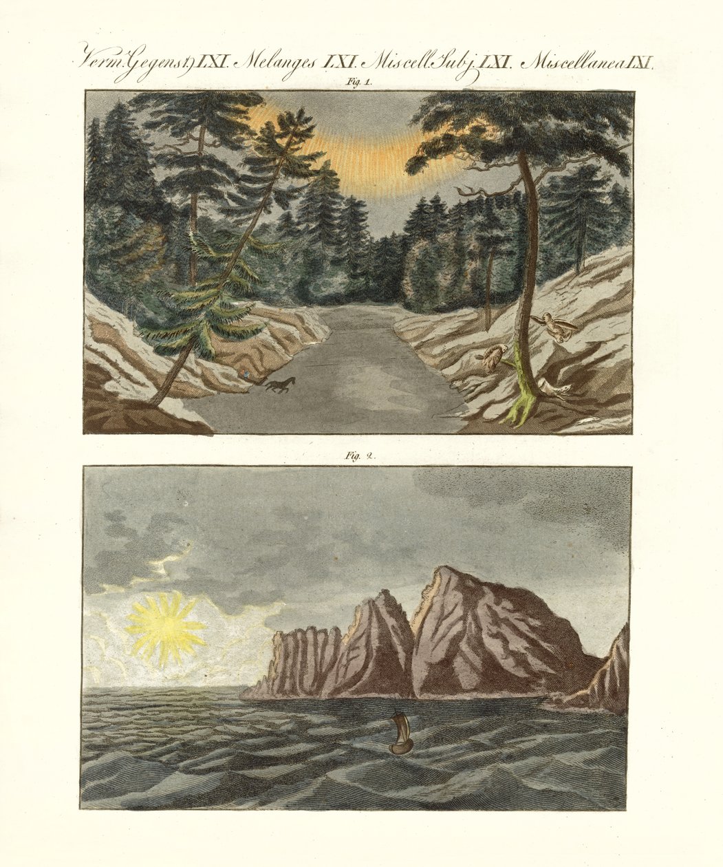Nordiska naturfenomen (färgad gravyr) av German School