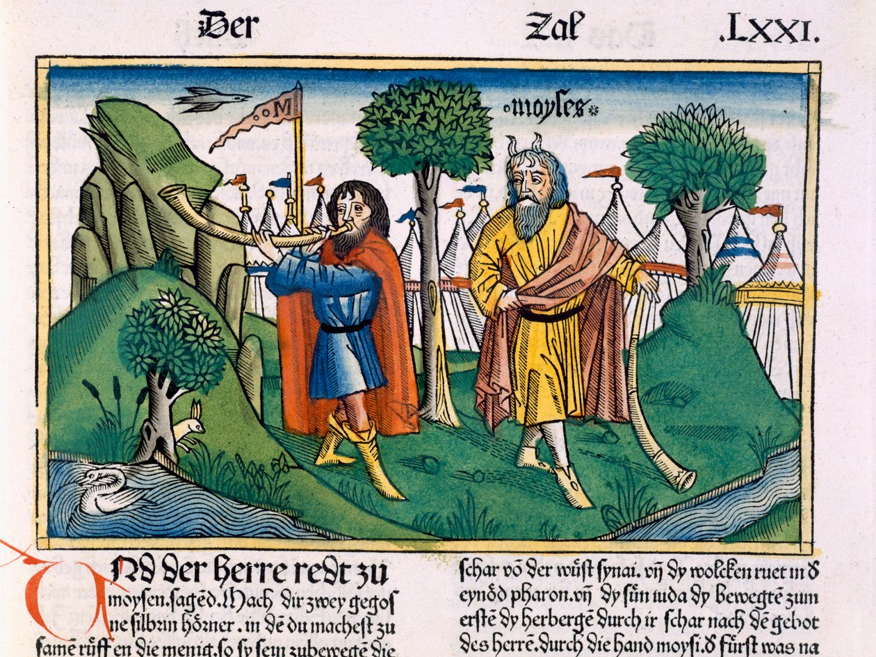 Nummer 2 Israeliternas lägeruppdrag, från Nürnbergbibeln (Biblia Sacra Germanaica) (färgat träsnitt) av German School