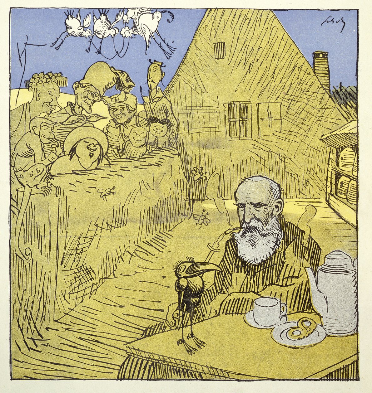 Dödsannonsporträtt av Wilhelm Busch (1832-1908) från tidskriften Simplicissimus i januari 1908 av German School