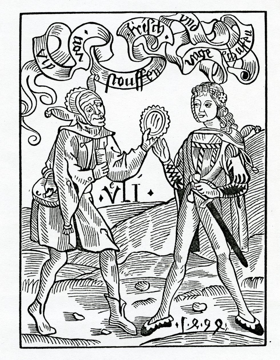 Of newe fassions and disgised Garmentes, illustration från Alexander Barclays engelska översättning av "The Ship of Fools", från en utgåva som publicerades 1874. av German School