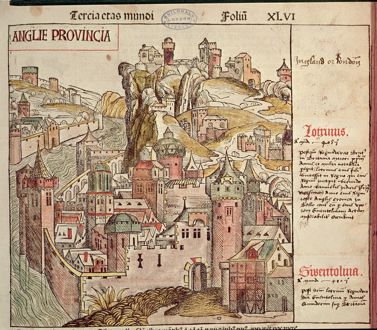 Old London, från Nürnbergkrönikan av Hartmann Schedel (1440-1514) 1493 av German School