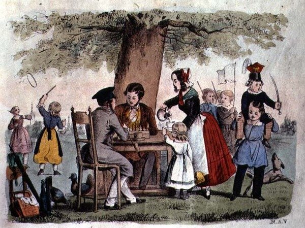 Open Air Games, Tyskland, ca 1860 (färggravyr) av German School