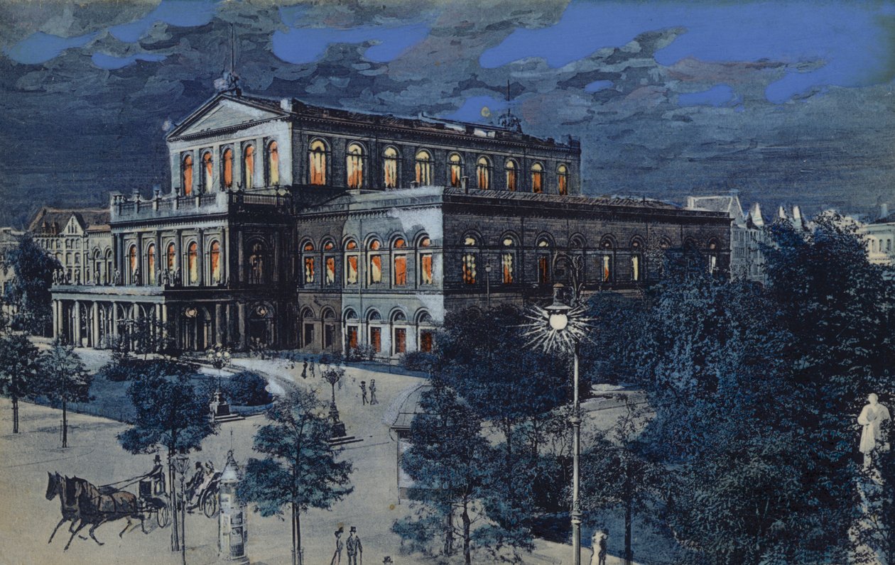 Operahuset, Hannover, Tyskland (färglitografi) av German School