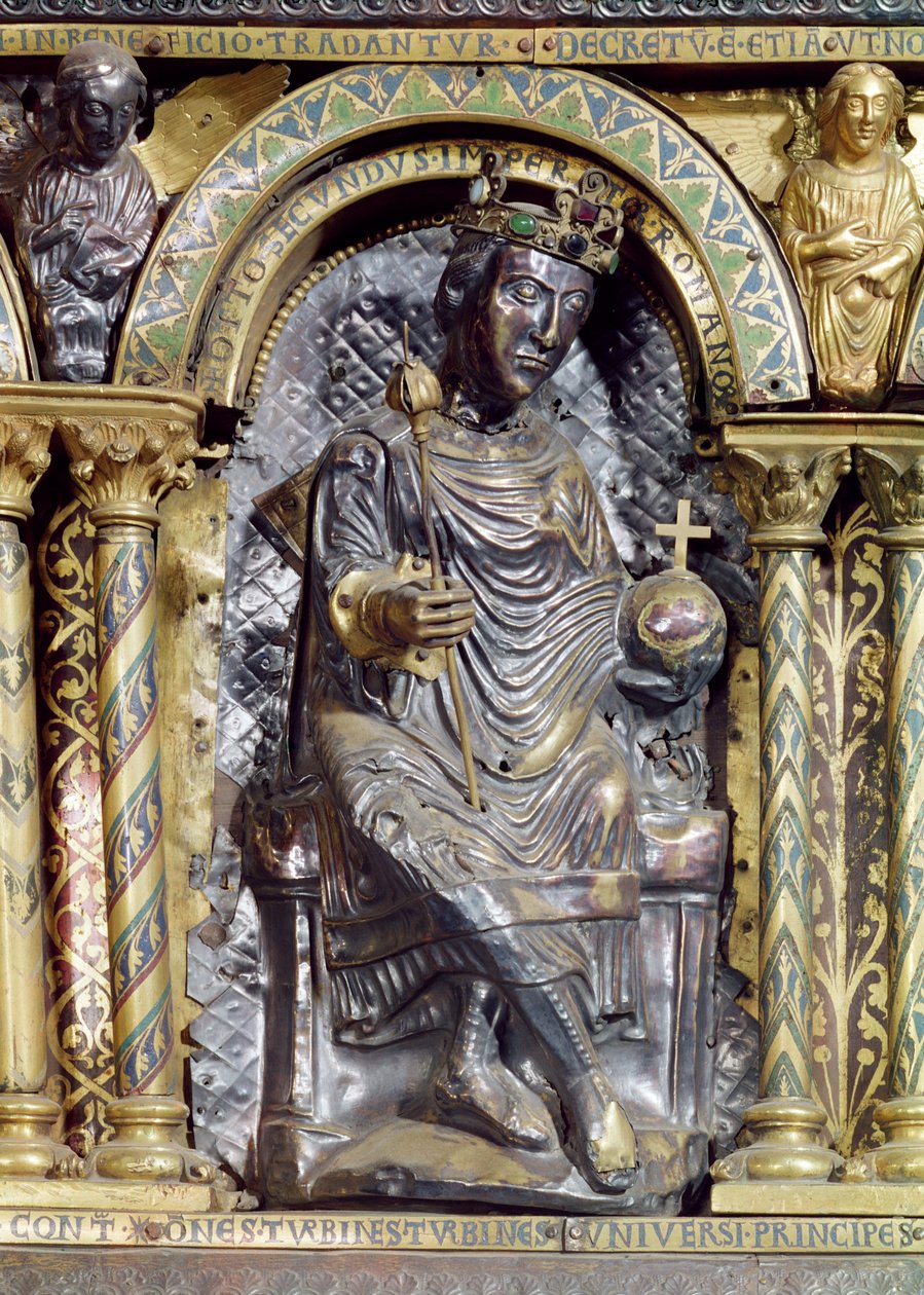 Otto II (955-83), helig romersk kejsare, detalj från kejsar Karl den stores helgedom (742-814), 1215 (guld & champleve-emalj) av German School