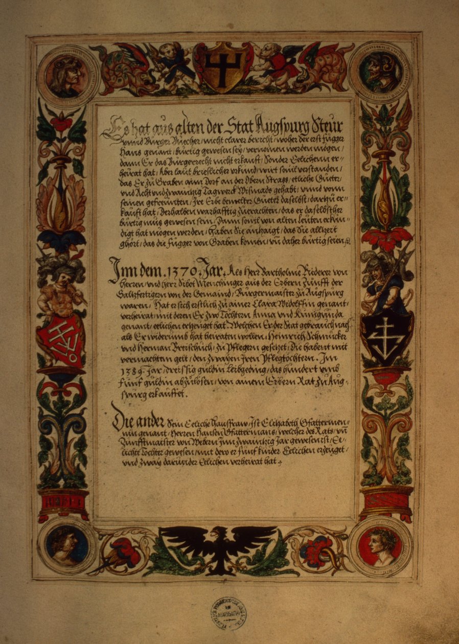 Sida från familjen Fuggers hemliga hedersbok av German School