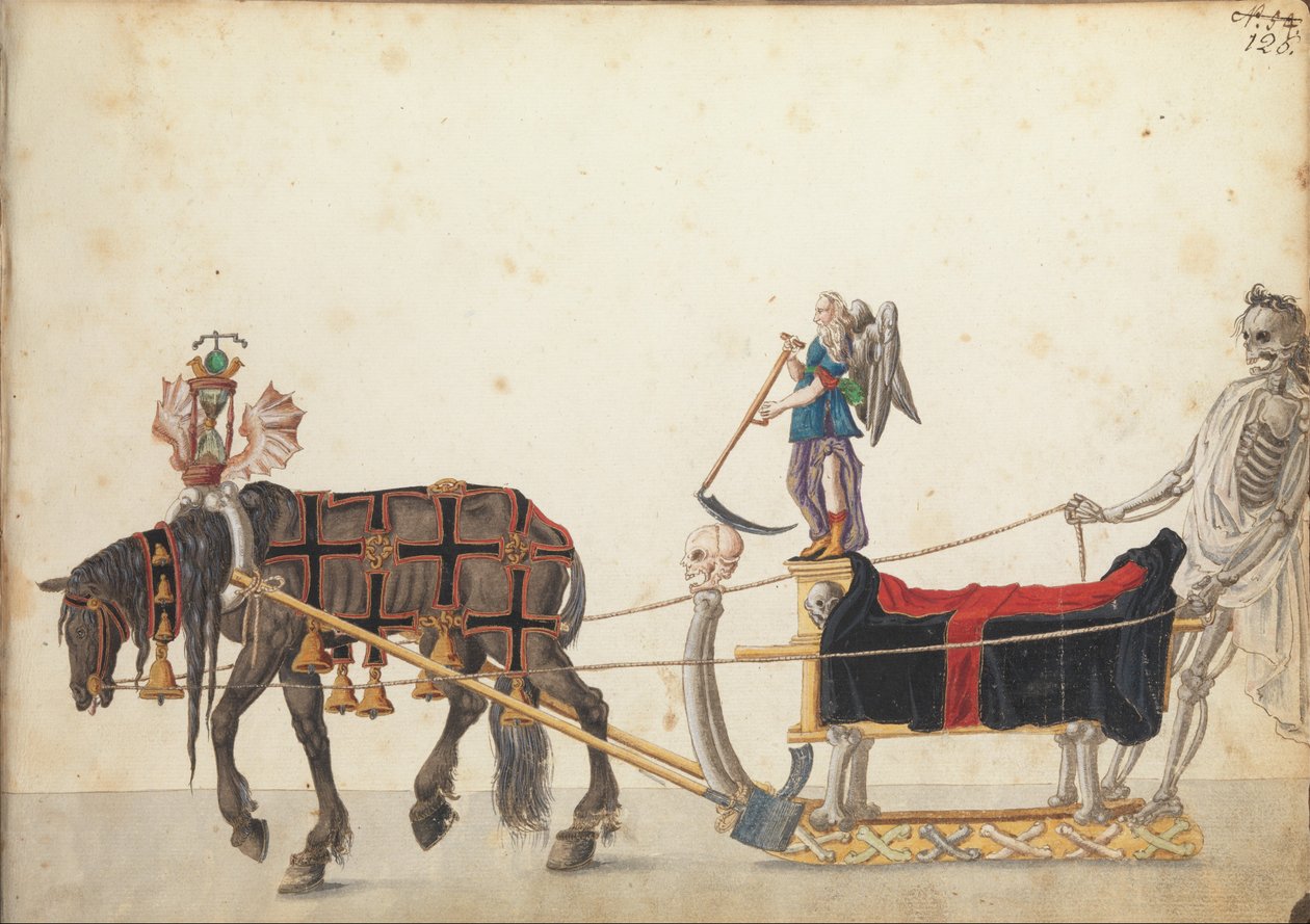Tävlingssläde i parad, ca 1640 (penna och bläck, akvarell och tvättar) av German School