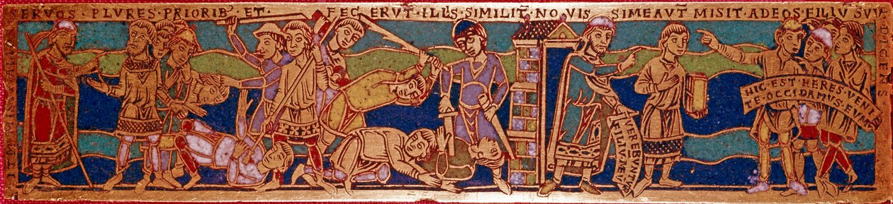 Liknelse om arbetarna av vinstocken eller liknelse om arbetarna i elfte timmen. Emaljplåt på koppar. Rhenane skola. 1100-talet. Florens, Nazionale Museo del Bargello av German School