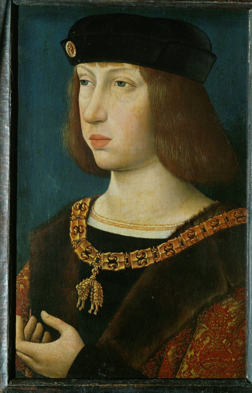 Philipp der Schoene, son till Maximilian I och Marie de Bourgogne ... (målning på trä) av German School