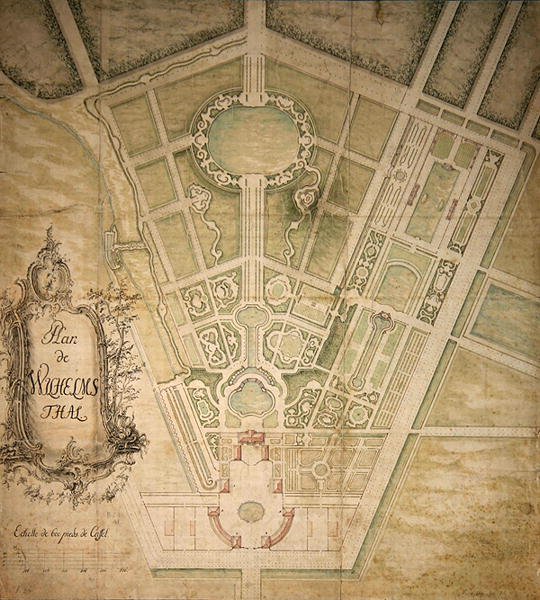 Plan av Wilhelmsthal (penna, bläck och akvarell på papper) av German School