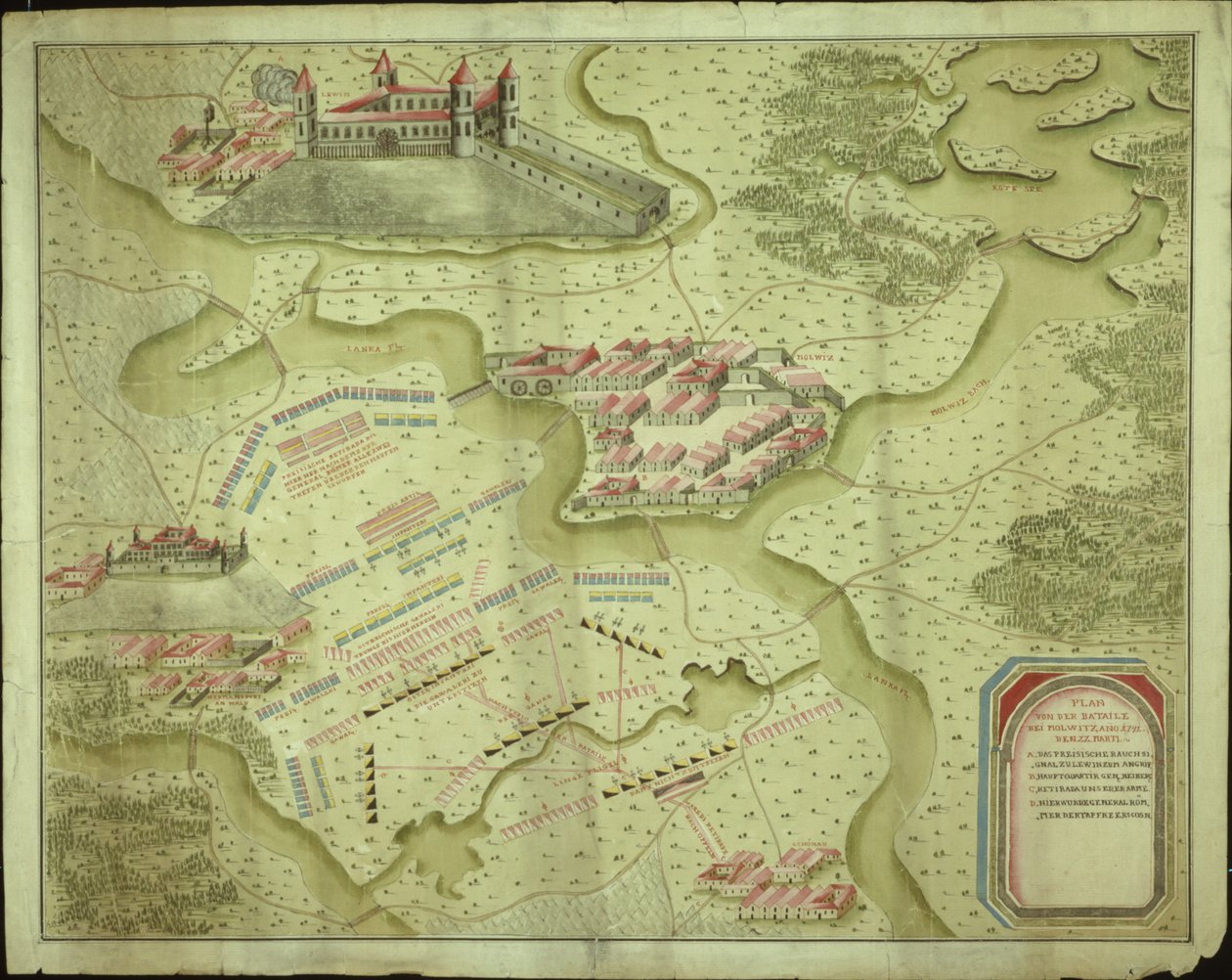 Plan för slaget vid Mollwitz den 10 april 1741 av German School