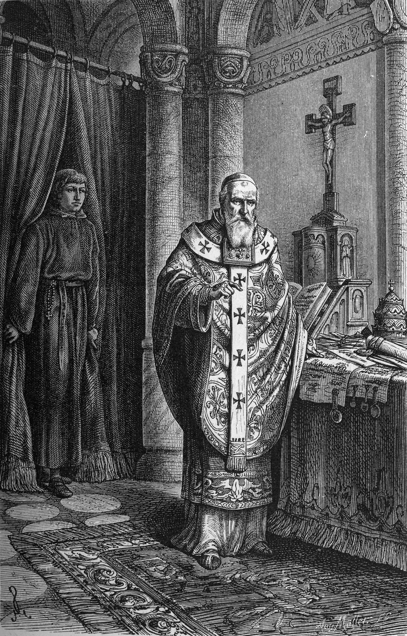 Påven Clemens IV (Gui Foucois eller Coots eller Foucault, sent 1100-tal-1268). Gravyr i "" Kaiser, Konig und Papft"" av Richard Roth av German School
