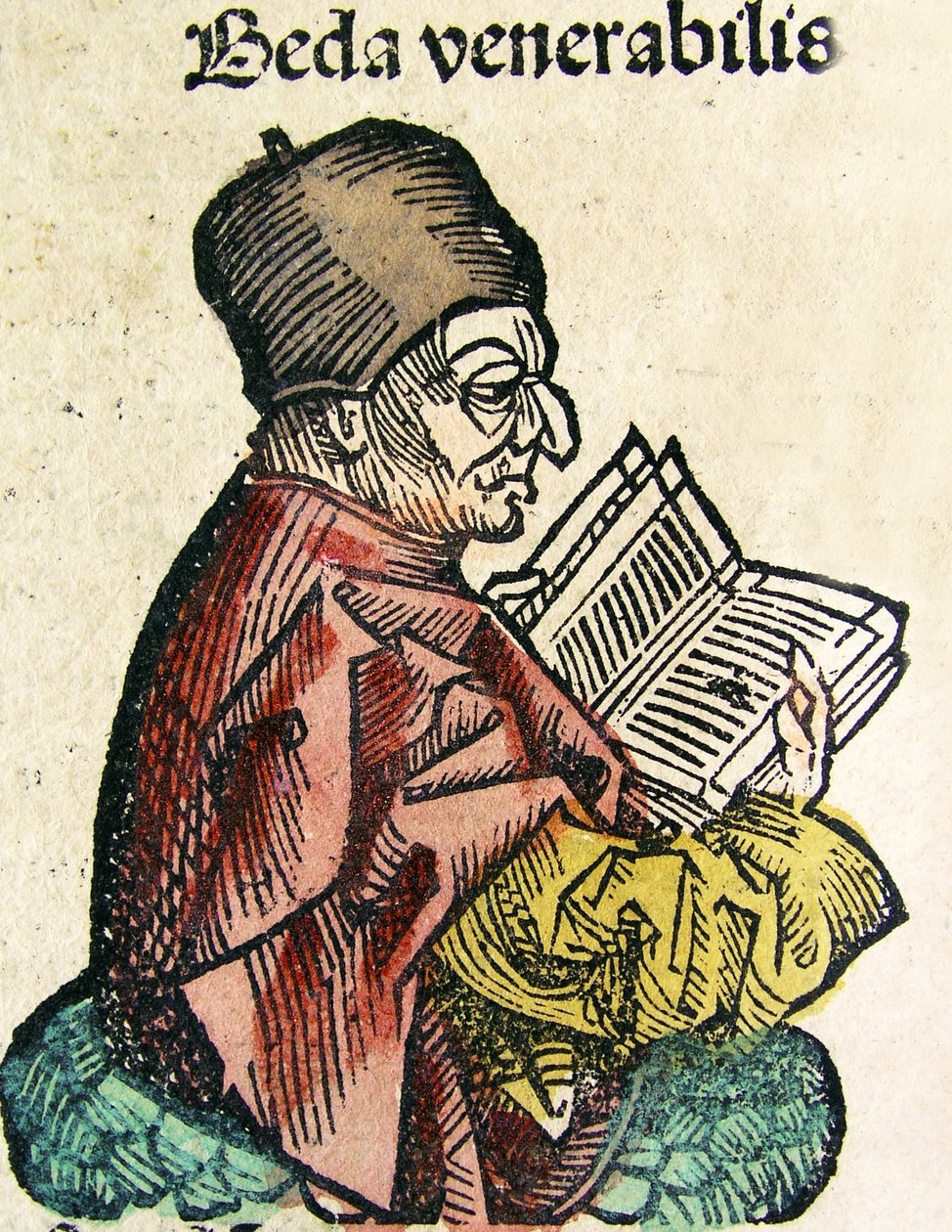 Porträtt av Bede (673-735), publicerad i Nuremberg Chronicle, 1493 av German School