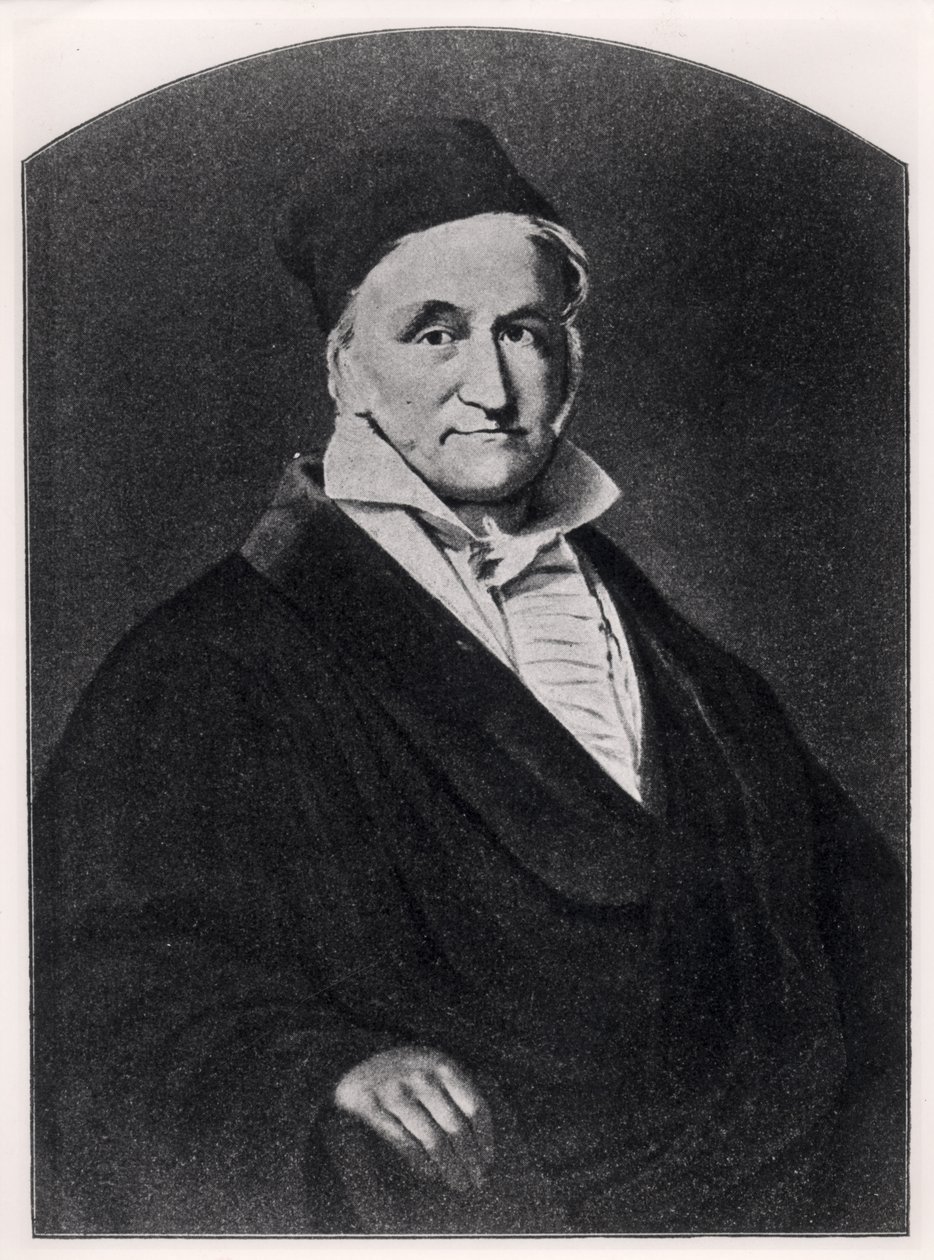Porträtt av Carl Friedrich Gauss (1777-1855) från Handbuch der Vermessungskunde utgiven av Metzler i Stuttgart, 1895 av German School