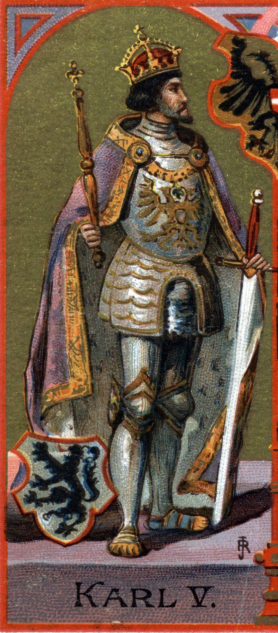 Porträtt av Karl V (Karl V) (1500-1558). Kromolitografi av German School
