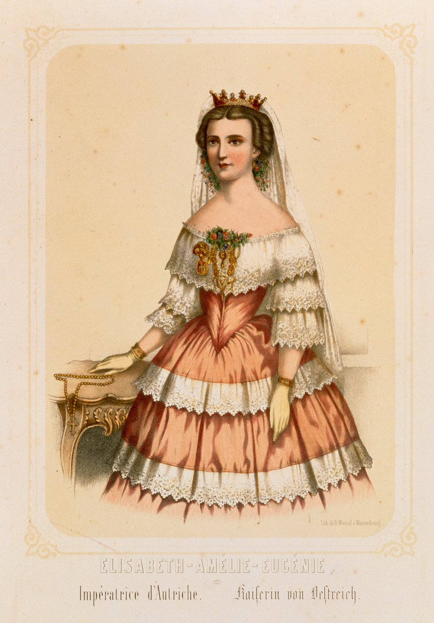 Porträtt av Elisabeth av Bayern, kejsarinna av Österrike, tryckt av Fr. Wentzel, Wissembourg, 1860 av German School