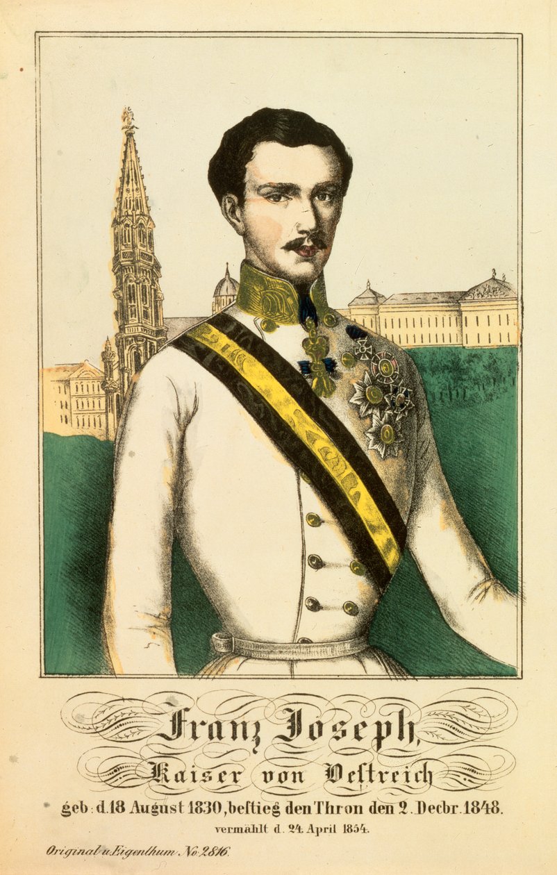 Porträtt av Franz Joseph I, kejsare av Österrike, från Neuruppiner Bilderbogen, 1854 av German School
