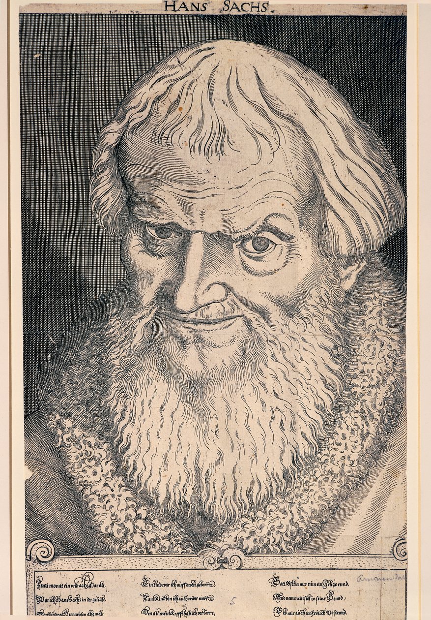Porträtt av Hans Sachs (gravyr) av German School