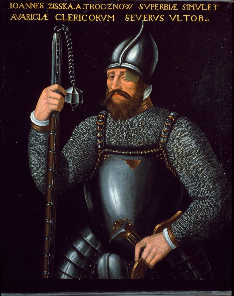 Porträtt av Jan Zizka, hussiternas krigschef, 1500-talet (målning) av German School
