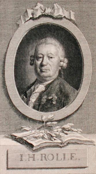 Porträtt av Johann Heinrich Rolle (1716-85) graverad av Geyser (gravyr) av German School