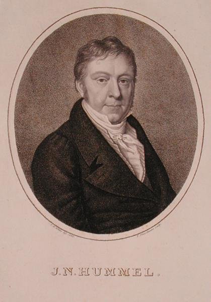 Porträtt av Johann Nepomuk Hummel (1778-1837) graverad av F. Fleischmann av German School