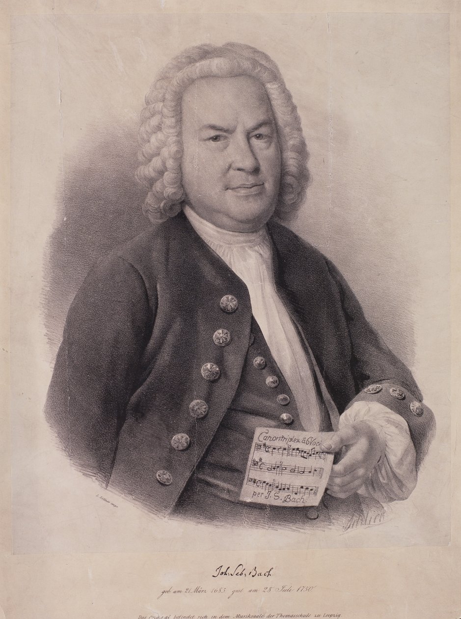Porträtt av Johann Sebastian Bach (1685-1750) graverad av F.G. Schlick, 1840 av German School