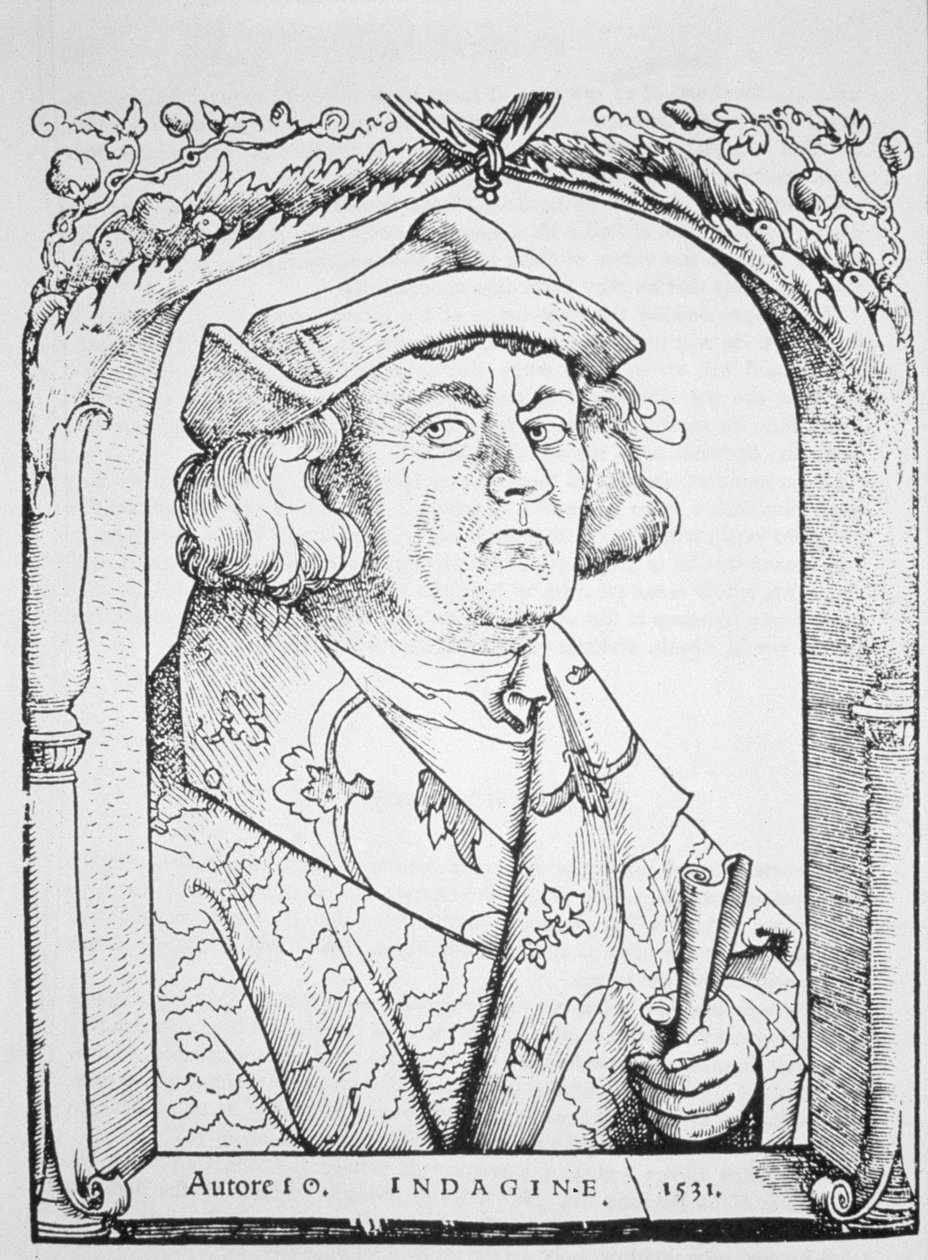 Porträtt av Johannes av Indagine, efter Hans Baldung Grien, från Chiromantia av Ioannes ab Indagine, Strasburg 1531, illustrerad i History of Magic, publicerad i slutet av 1800-talet av German School