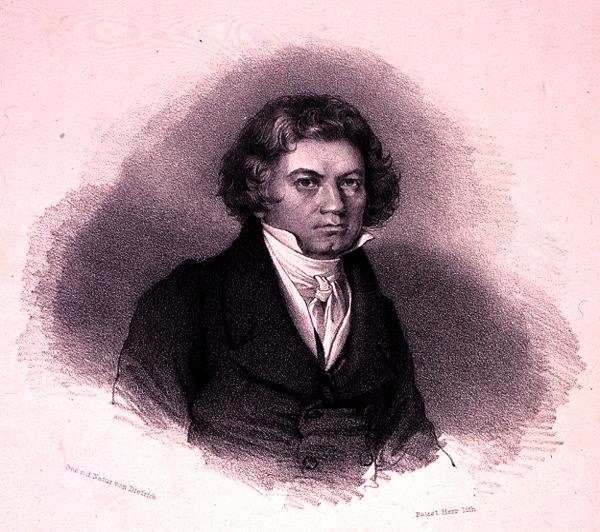 Porträtt av Ludwig van Beethoven (1770-1827) graverad av Faustin Herr (litho) av German School