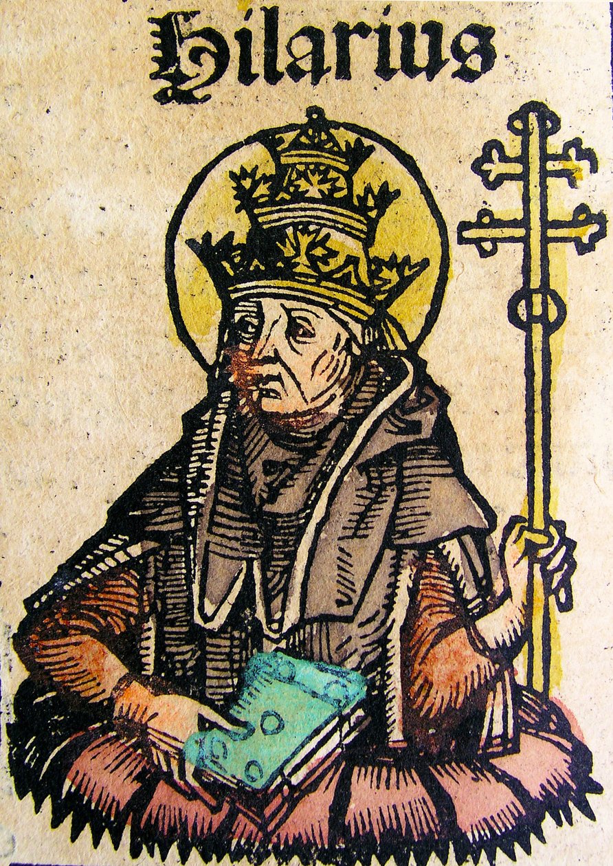 Porträtt av påven Hilarius, publicerad i Nürnbergkrönikan, 1493 av German School