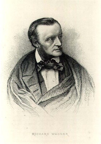 Porträtt av Richard Wagner (1813-83) tysk kompositör (gravyr) (s/v foto) av German School