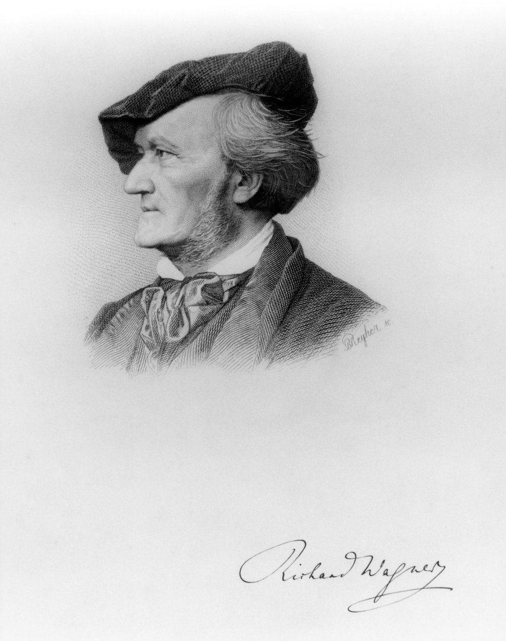 Porträtt av Richard Wagner (1813-83) tysk kompositör, graverad av Robert Reyher (1838-77) av German School
