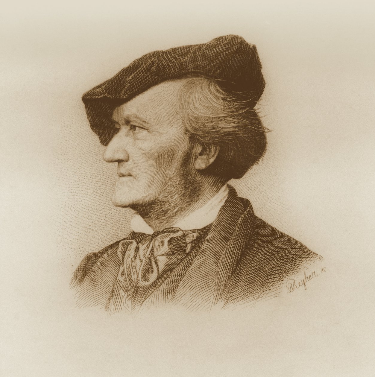 Porträtt av Richard Wagner (1813-83) tysk kompositör, graverad av Robert Reyher (1838-77) (se även 93368) av German School