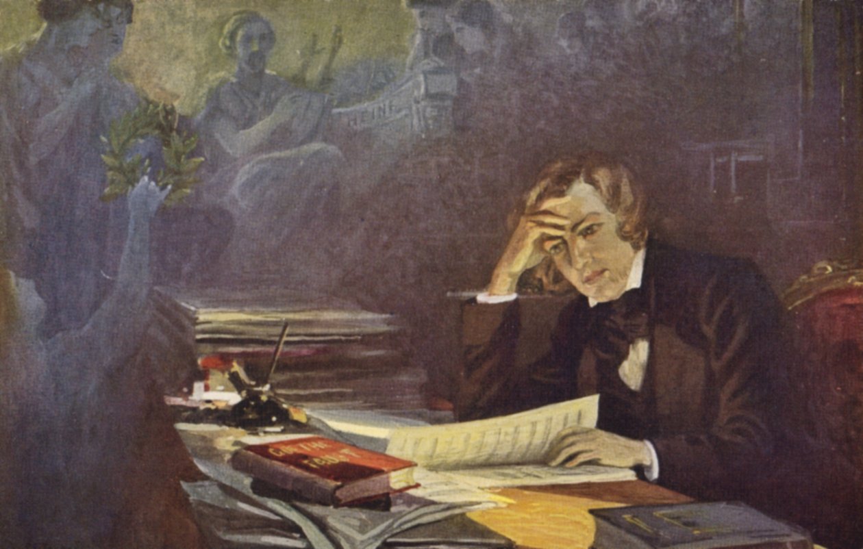 Porträtt av Robert Schumann (färglitografi) av German School