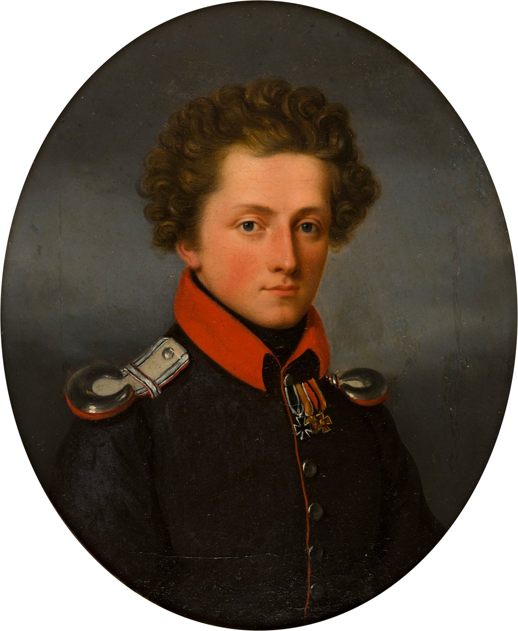 Porträtt av en ung officer, ca 1801-99 (olja på duk) av German School