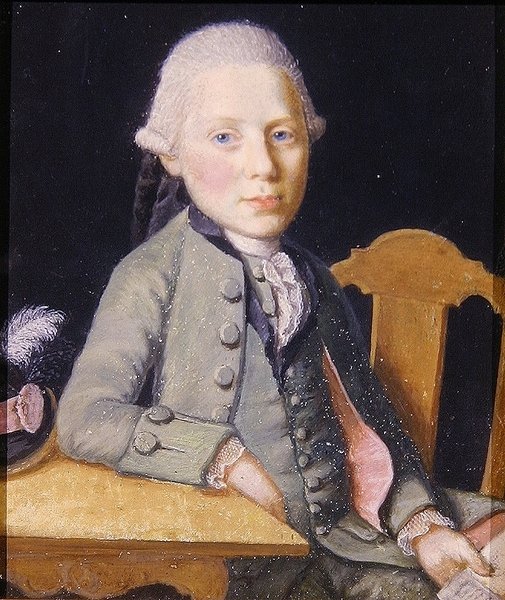 Porträtt av en sittande ung man som håller ett brev, ca 1750 (gouache på papper) av German School