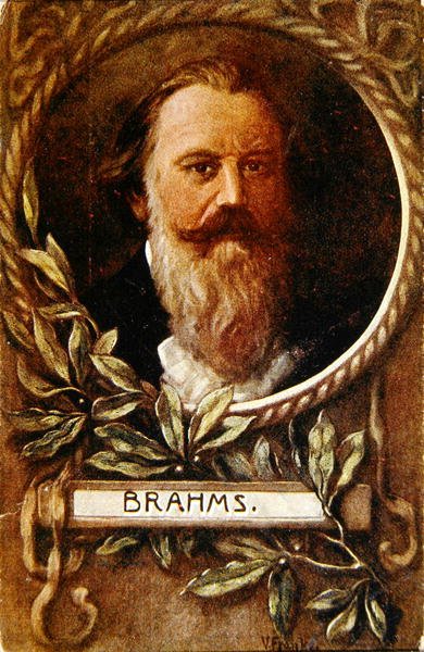 Vykort föreställande Johannes Brahms (1833-97) c.1910 (lito i färg) av German School