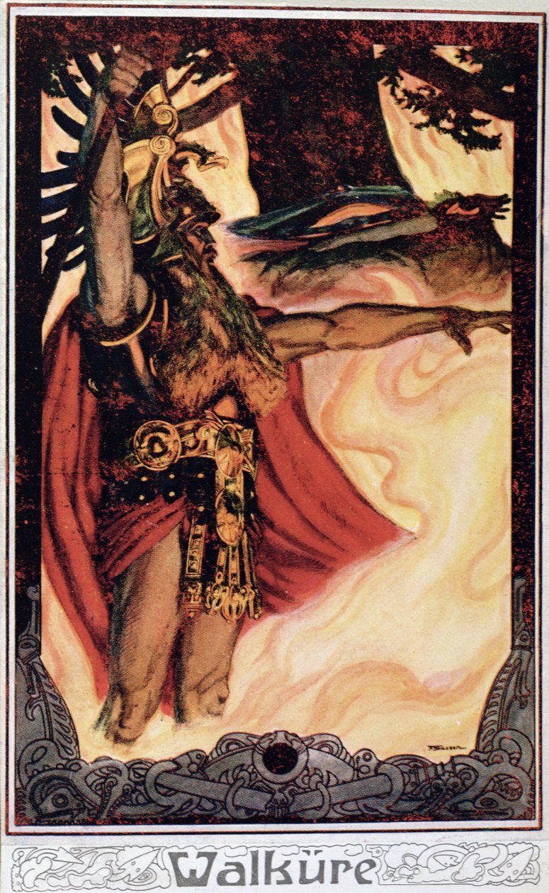 Vykort föreställande Odin Calling Up the Fire, 1914 av German School