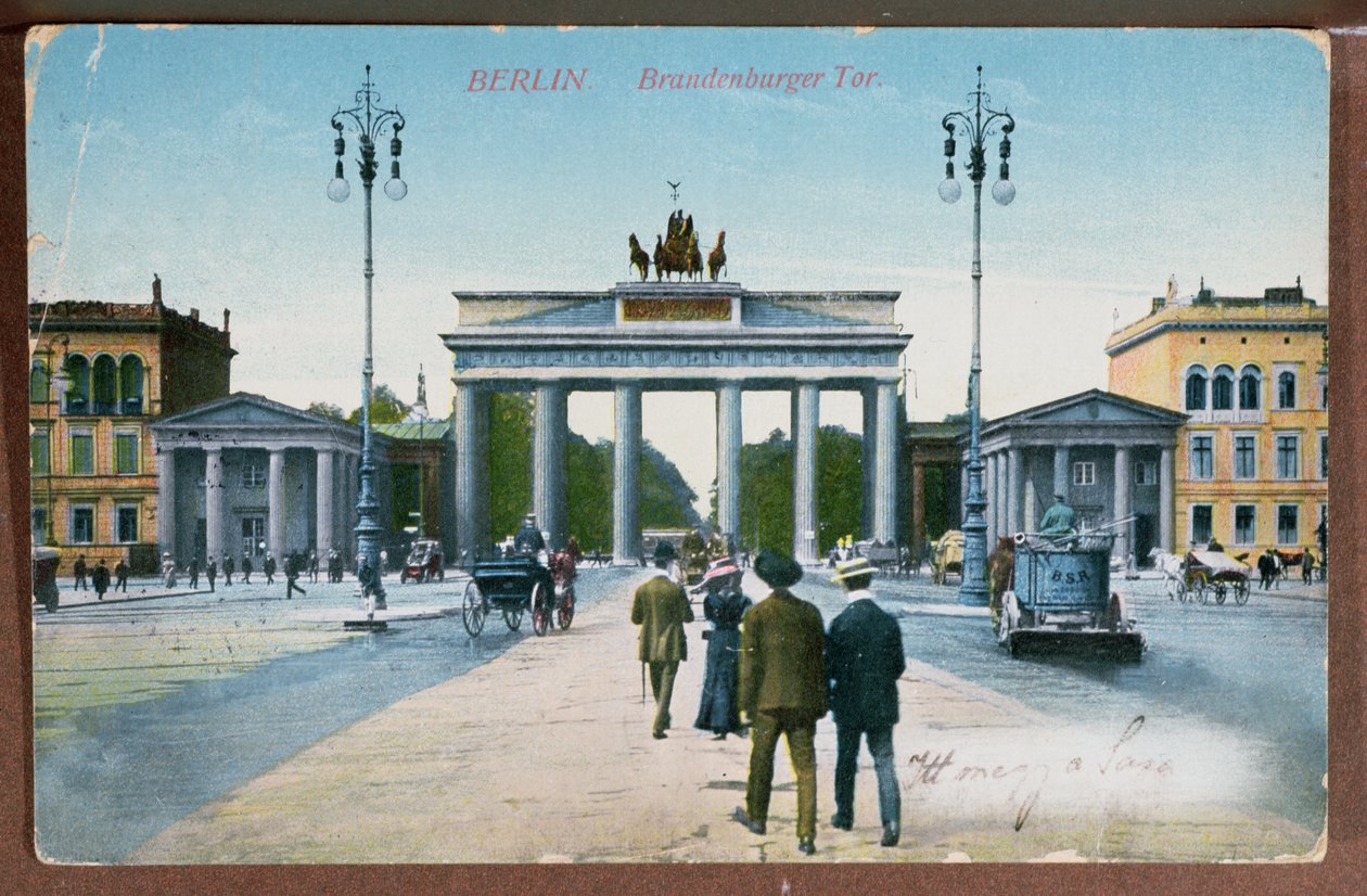 Vykort föreställande Brandenburger Tor i Berlin, (färgat foto) av German School