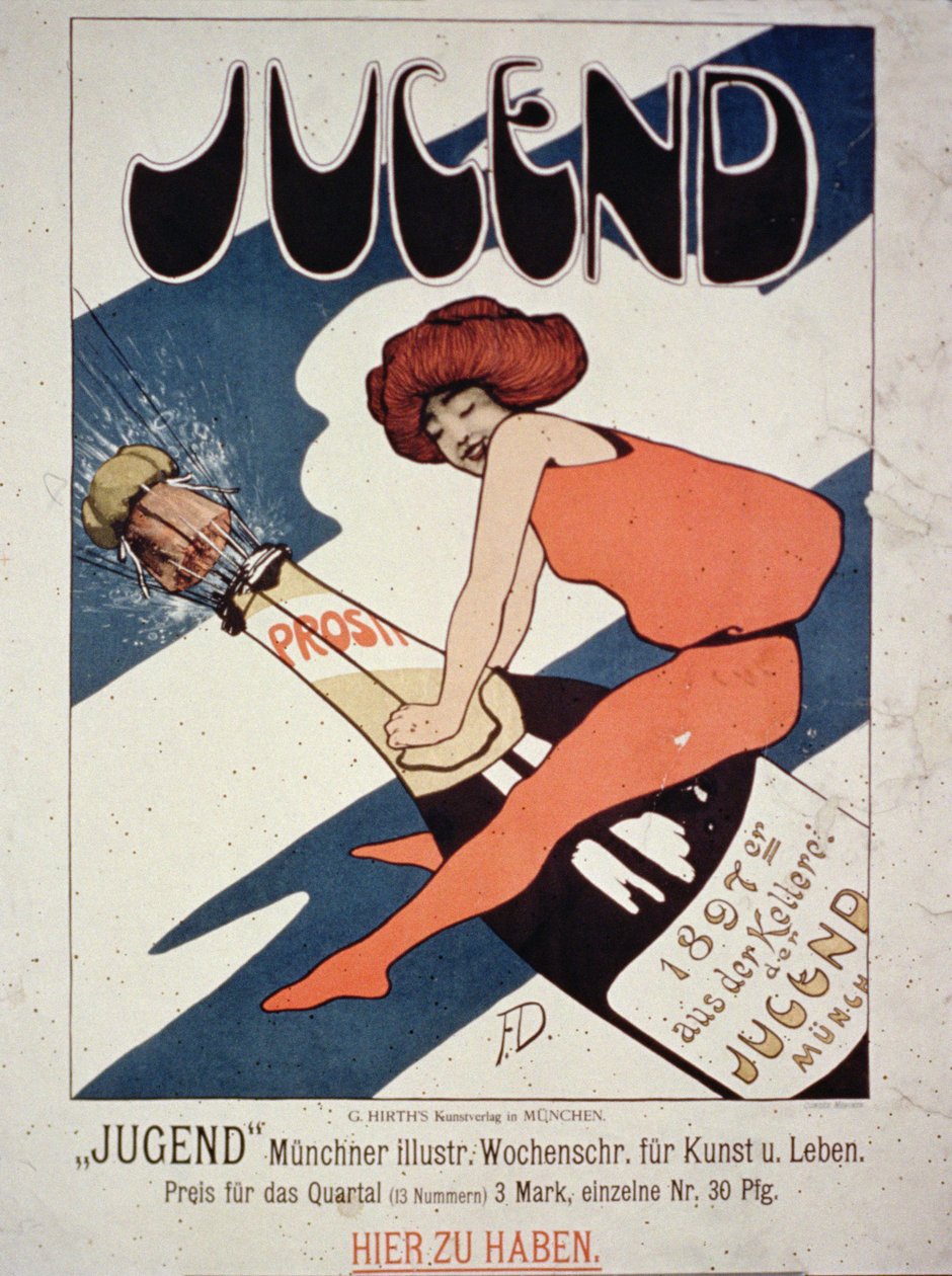 Posterreklam Jugend, illustrerad Weekly Magazine for Art and Living, München, 1897 av German School