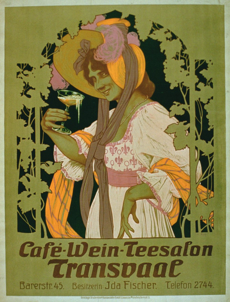 Affisch som reklamerar Transvaal en kaffe-, vin- och tesalong av German School