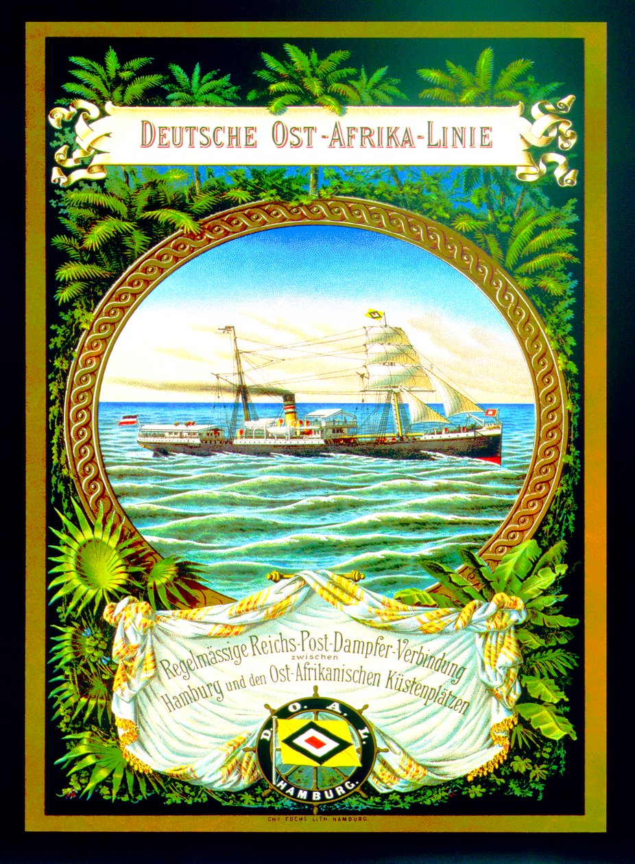 Affisch som annonserar den tyska östafrikalinjen, 1890 av German School