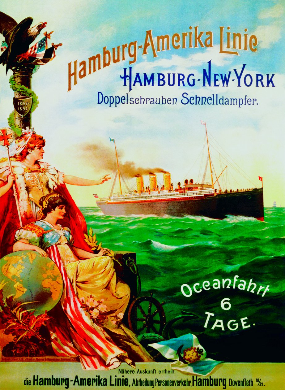 Affisch som annonserar Hamburgs amerikanska linje, 1897 av German School