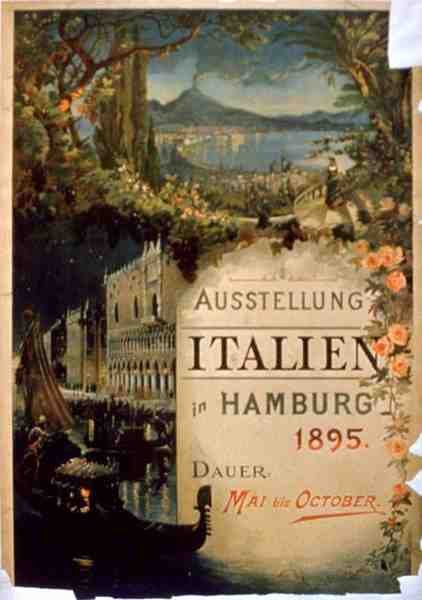 Affisch som annonserar den italienska utställningen i Hamburg, maj-oktober 1895 (litho i färg) av German School