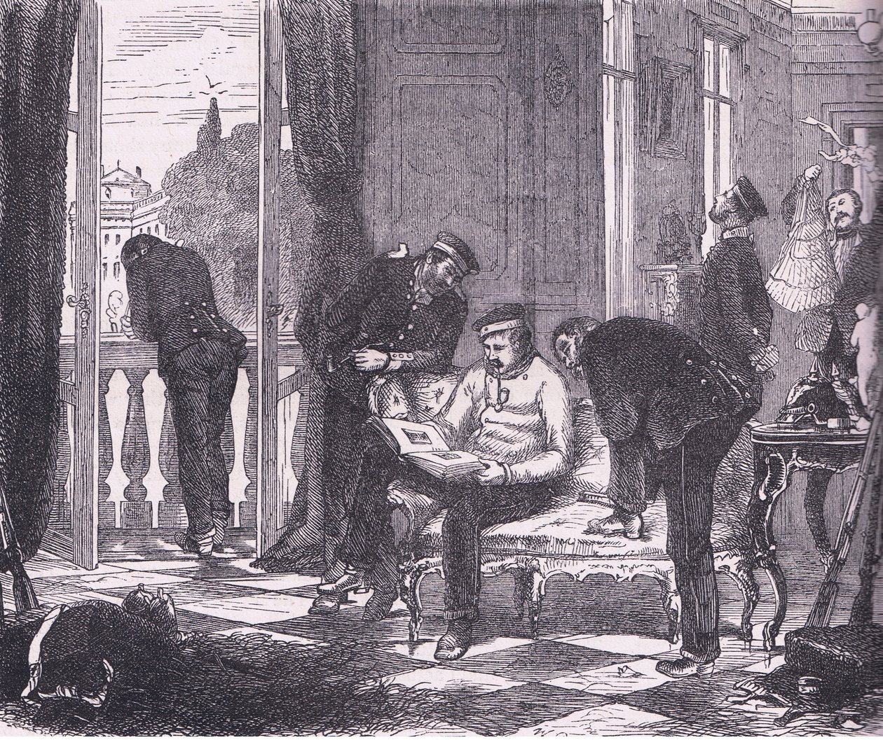 Preussar i ockupation av en villa nära Paris, Cassells historia om kriget mellan Frankrike och Tyskland publicerad av Cassell and Company Limited, ca 1890 (litho) av German School