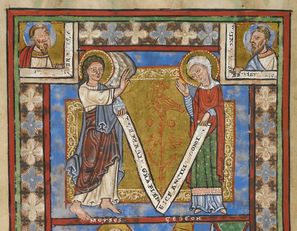 Psaltfragment "Psalter of Henry the Lion", f.7v, detalj med Annunciation, ca. 1168-89 (pergament codex) av German School
