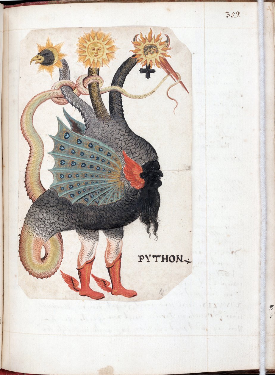 Python - Verk av en tysk mästare, akvarell på pergament extraherad från Recueil alchimie et rosicrucien, cirka 1760 - (Python (från: Alchemical and Rosicrucian Compendium), Akvarell på pergament av tysk mästare, ca 1760) - Yale University, New Haven av German School