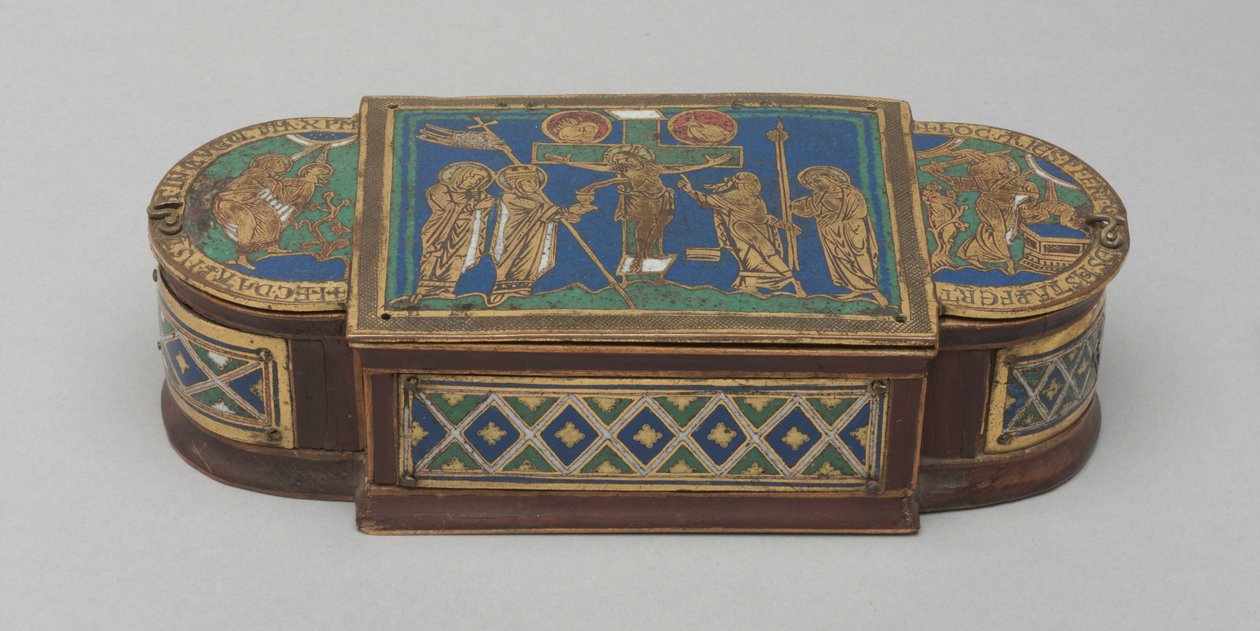 Pyx, c.1170-1180 (förgylld koppar, champlevé och cloisonnéemalj, träkärna (modern)) av German School