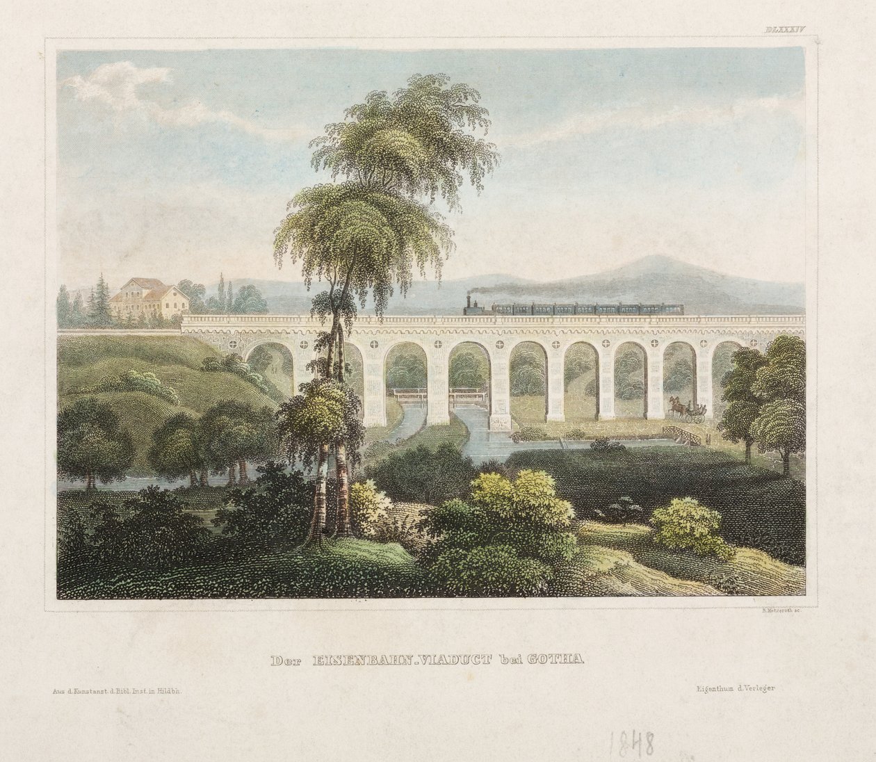 Järnvägsviadukten vid Gotha, graverad av B. Metzeroth, 1848 av German School