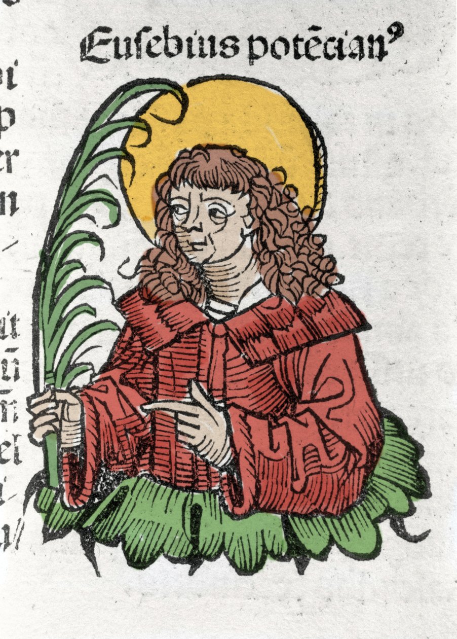 Representation av Saint Eusebe. Xylografi av "" Chronicles of Nuremberg"" av Hartmann Schedel av German School