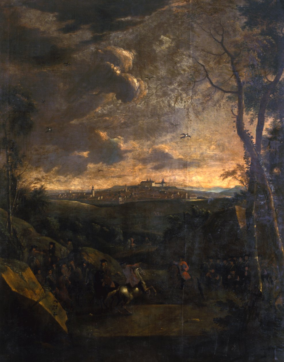 Ryttare framför utsikt över Gotha och Friedensteins slott, 1751-1800 av German School