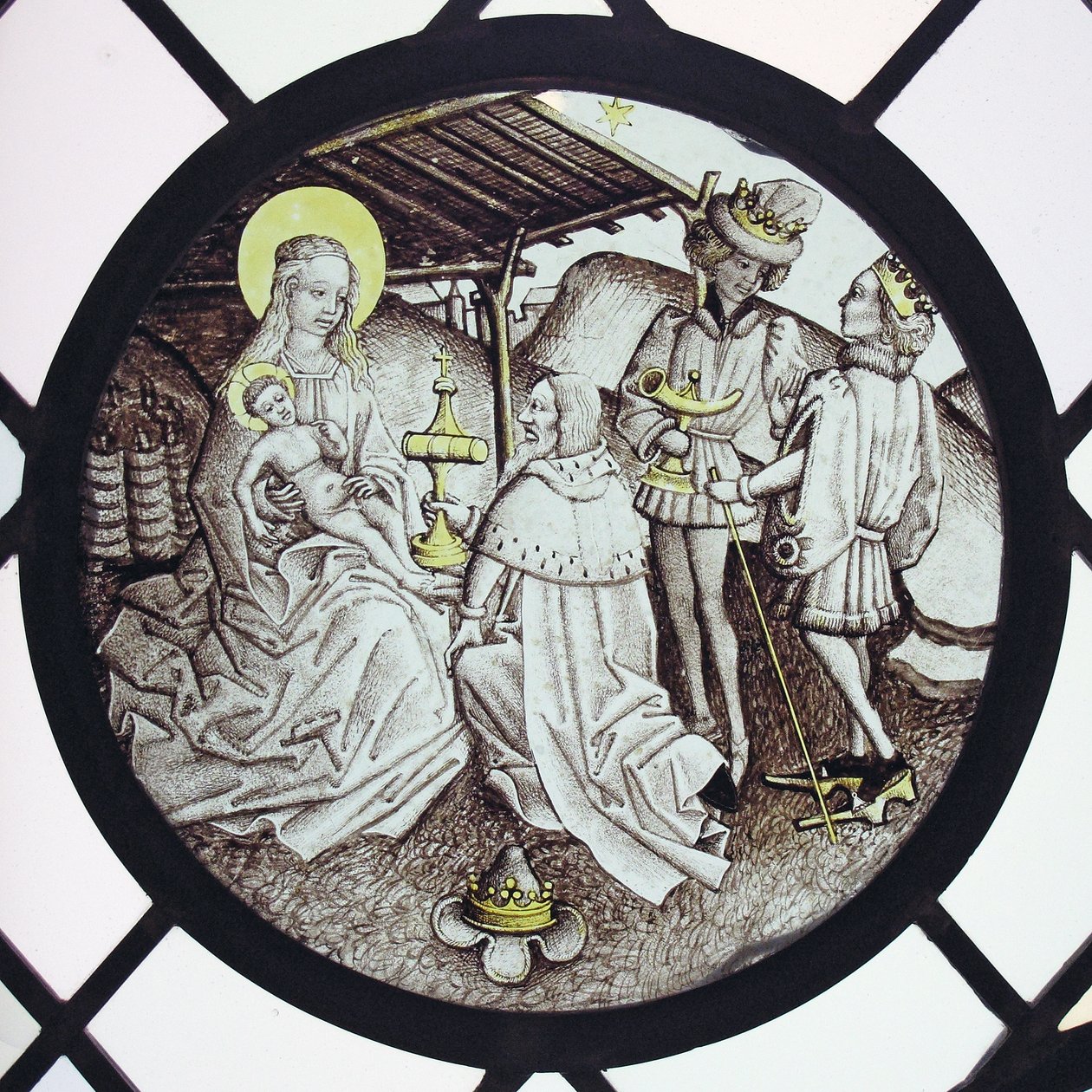 Roundel med Tillbedjan av Magi av German School